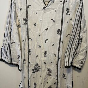 New white embroidered cotton shirt dress Girls size 11-12